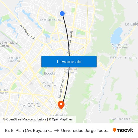 Br. El Plan (Av. Boyacá - Cl 147) to Universidad Jorge Tadeo Lozano map