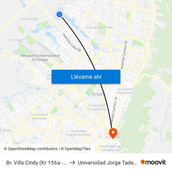 Br. Villa Cindy (Kr 156a - Cl 136a) to Universidad Jorge Tadeo Lozano map