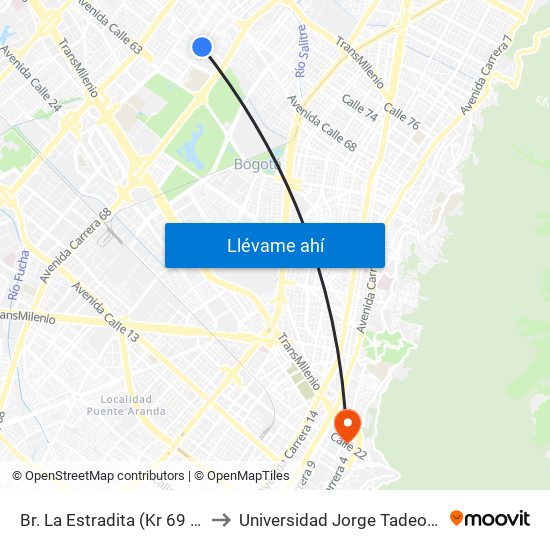 Br. La Estradita (Kr 69 - Cl 65) to Universidad Jorge Tadeo Lozano map