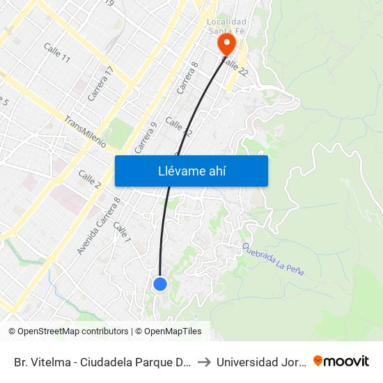 Br. Vitelma - Ciudadela Parque De La Roca (Cl 3 Sur - Kr 4a Este) to Universidad Jorge Tadeo Lozano map