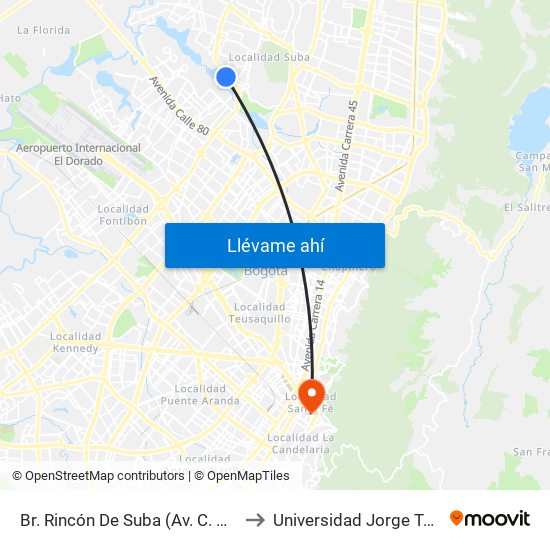 Br. Rincón De Suba (Av. C. De Cali - Kr 95a) to Universidad Jorge Tadeo Lozano map