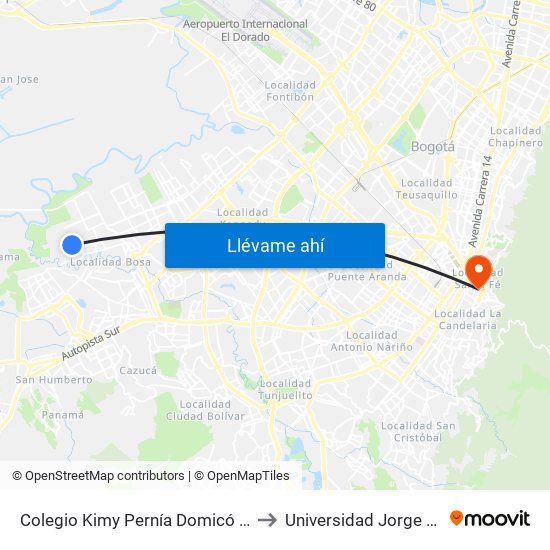 Colegio Kimy Pernía Domicó (Kr 89b - Cl 82 Sur) to Universidad Jorge Tadeo Lozano map