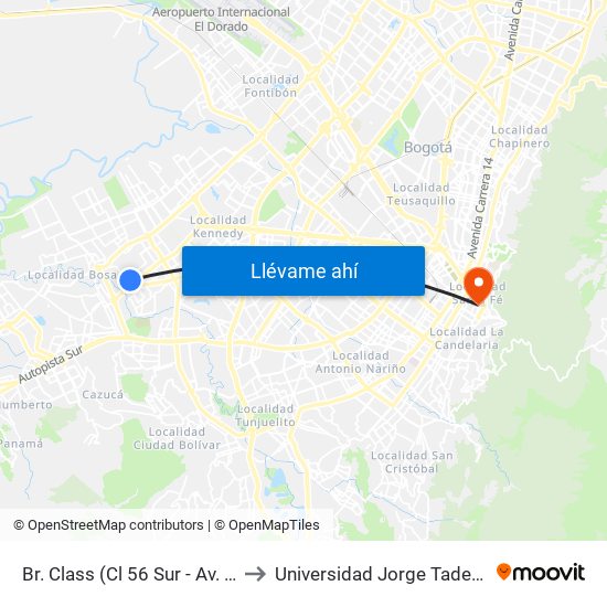 Br. Class (Cl 56 Sur - Av. A. Mejía) to Universidad Jorge Tadeo Lozano map