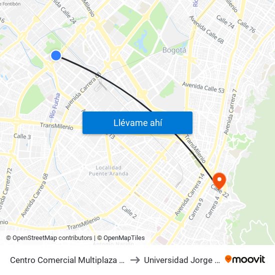 Centro Comercial Multiplaza (Cl 19a - Av. Boyacá) to Universidad Jorge Tadeo Lozano map