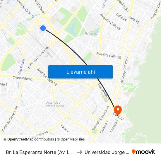 Br. La Esperanza Norte (Av. La Esperanza - Kr 69d) to Universidad Jorge Tadeo Lozano map