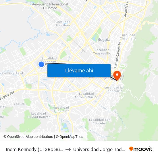 Inem Kennedy (Cl 38c Sur - Kr 79g) to Universidad Jorge Tadeo Lozano map