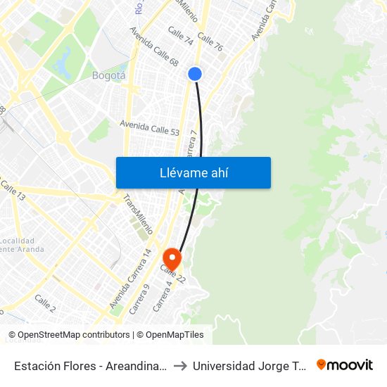 Estación Flores - Areandina (Kr 13 - Dg 68) to Universidad Jorge Tadeo Lozano map