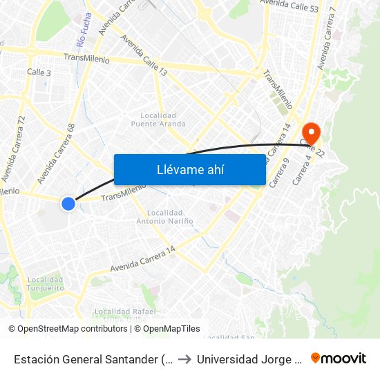 Estación General Santander (Dg 39a Sur - Tv 42) to Universidad Jorge Tadeo Lozano map