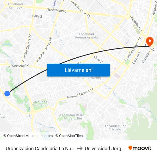 Urbanización Candelaria La Nueva (Kr 48g - Cl 59b Sur) to Universidad Jorge Tadeo Lozano map