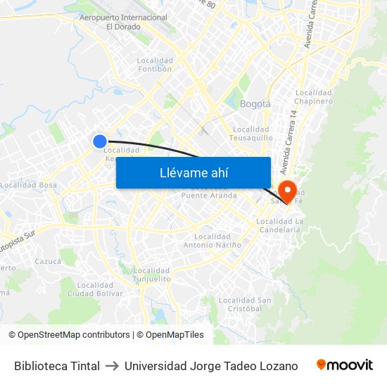 Biblioteca Tintal to Universidad Jorge Tadeo Lozano map