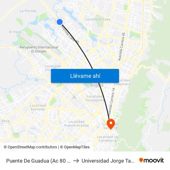 Puente De Guadua (Ac 80 - Kr 119) (B) to Universidad Jorge Tadeo Lozano map