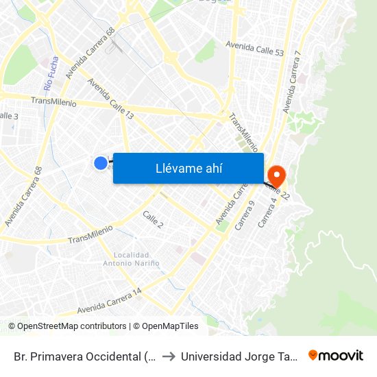 Br. Primavera Occidental (Ac 3 - Kr 41) to Universidad Jorge Tadeo Lozano map