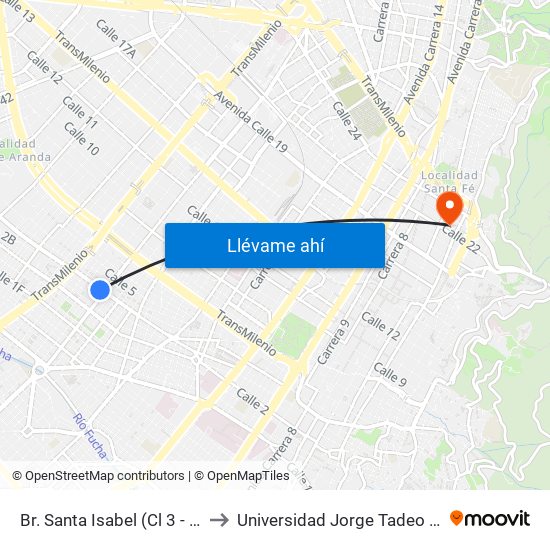 Br. Santa Isabel (Cl 3 - Ak 27) to Universidad Jorge Tadeo Lozano map