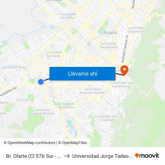 Br. Olarte (Cl 57b Sur - Kr 71d) to Universidad Jorge Tadeo Lozano map