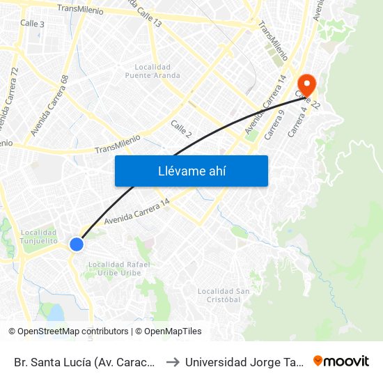 Br. Santa Lucía (Av. Caracas - Cl 45 Sur) to Universidad Jorge Tadeo Lozano map