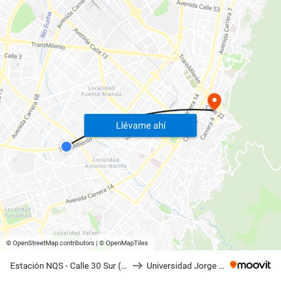 Estación NQS - Calle 30 Sur (Auto Sur - Cl 30 Sur) to Universidad Jorge Tadeo Lozano map