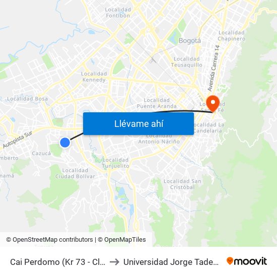 Cai Perdomo (Kr 73 - Cl 64 Sur) to Universidad Jorge Tadeo Lozano map