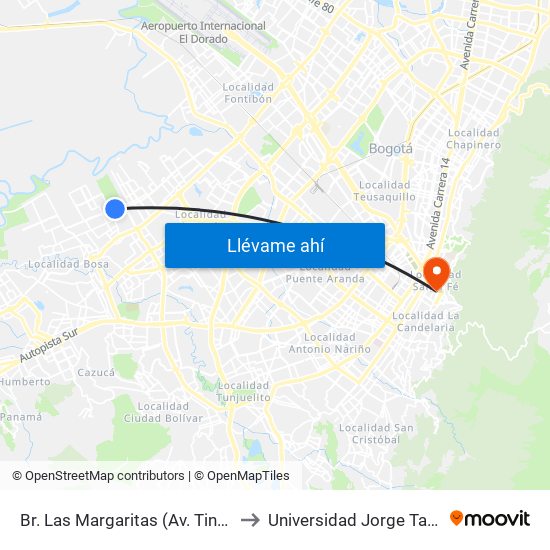 Br. Las Margaritas (Av. Tintal - Cl 49 Sur) to Universidad Jorge Tadeo Lozano map