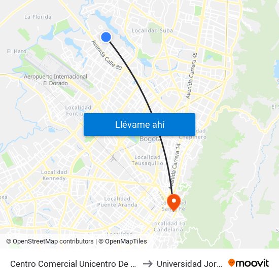 Centro Comercial Unicentro De Occidente (Kr 112f - Dg 86 Bis) to Universidad Jorge Tadeo Lozano map