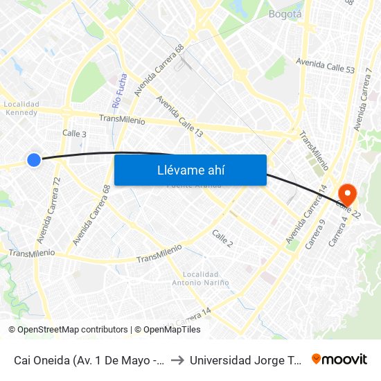 Cai Oneida (Av. 1 De Mayo - Cl 35b Sur) (A) to Universidad Jorge Tadeo Lozano map