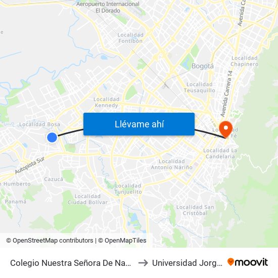 Colegio Nuestra Señora De Nazareth (Kr 80c - Cl 65d Sur) to Universidad Jorge Tadeo Lozano map