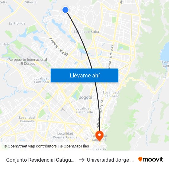 Conjunto Residencial Catigua (Dg 146 - Kr 128) to Universidad Jorge Tadeo Lozano map