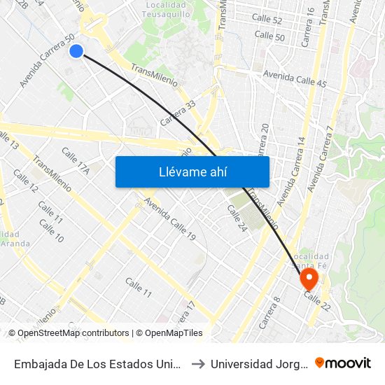 Embajada De Los Estados Unidos (Av. Esperanza - Kr 48) to Universidad Jorge Tadeo Lozano map