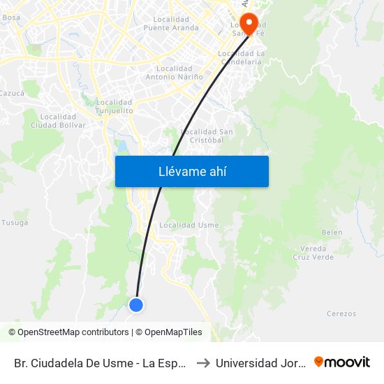 Br. Ciudadela De Usme - La Esperanza I Etapa (Cl 136 - Kr 14b) to Universidad Jorge Tadeo Lozano map