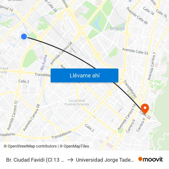 Br. Ciudad Favidi (Cl 13 - Kr 79a) to Universidad Jorge Tadeo Lozano map