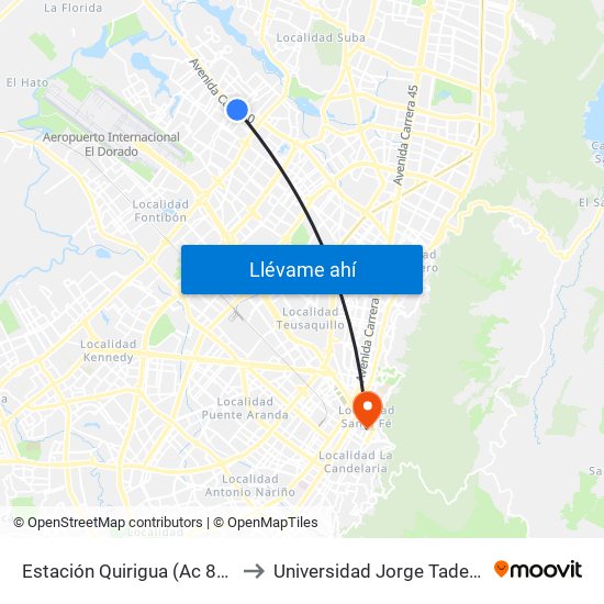 Estación Quirigua (Ac 80 - Kr 94) to Universidad Jorge Tadeo Lozano map