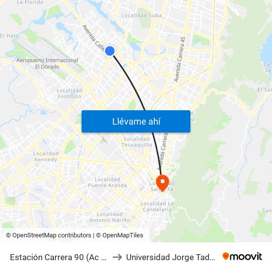 Estación Carrera 90 (Ac 80 - Kr 90) to Universidad Jorge Tadeo Lozano map