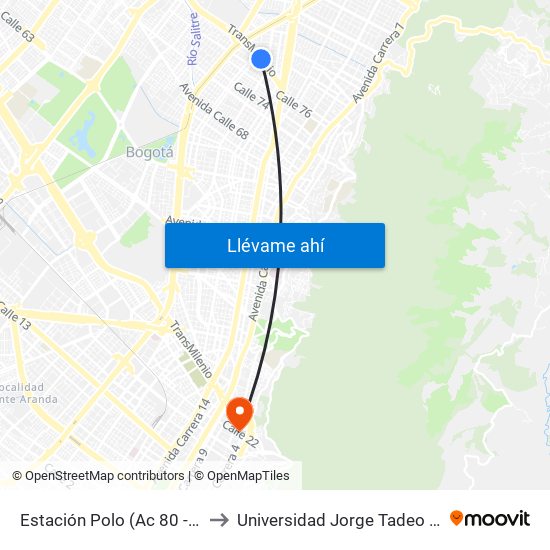 Estación Polo (Ac 80 - Kr 27) to Universidad Jorge Tadeo Lozano map