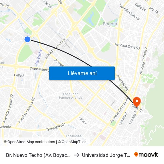 Br. Nuevo Techo (Av. Boyacá - Cl 12 Bis) (A) to Universidad Jorge Tadeo Lozano map