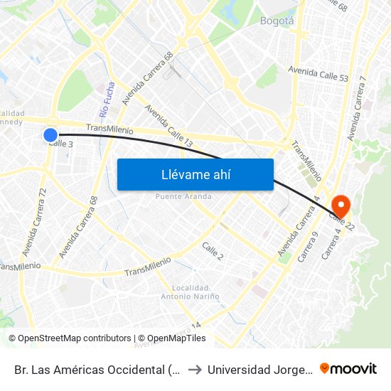 Br. Las Américas Occidental (Av. Boyacá - Cl 3b) (A) to Universidad Jorge Tadeo Lozano map