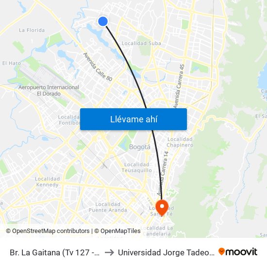 Br. La Gaitana (Tv 127 - Cl 137) to Universidad Jorge Tadeo Lozano map