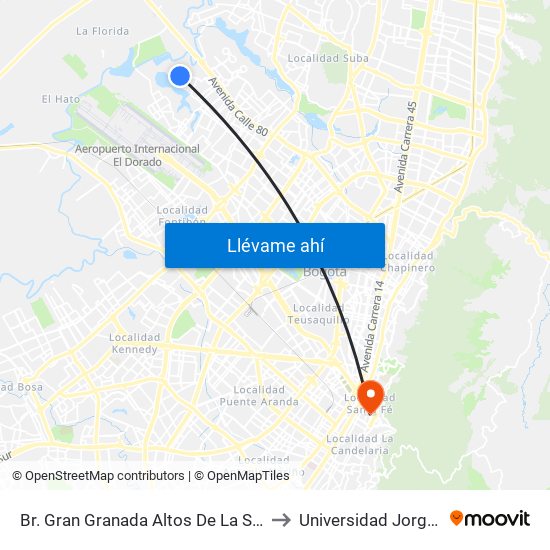 Br. Gran Granada Altos De La Sabana (Tv 123a - Dg 77b) to Universidad Jorge Tadeo Lozano map
