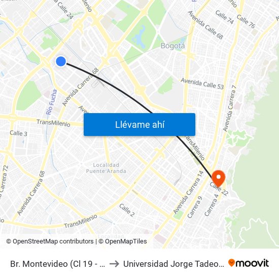 Br. Montevideo (Cl 19 - Kr 69b) to Universidad Jorge Tadeo Lozano map