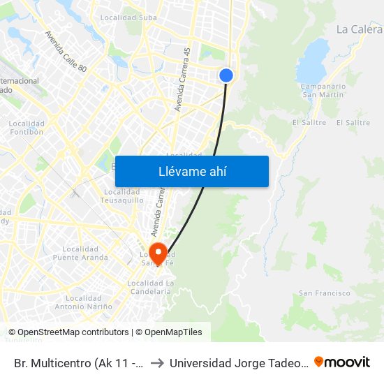 Br. Multicentro (Ak 11 - Cl 123) to Universidad Jorge Tadeo Lozano map