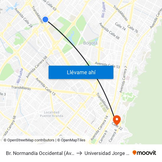 Br. Normandía Occidental (Av. Boyacá - Cl 48) (A) to Universidad Jorge Tadeo Lozano map