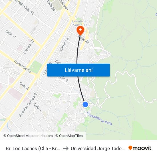 Br. Los Laches (Cl 5 - Kr 7a Este) to Universidad Jorge Tadeo Lozano map