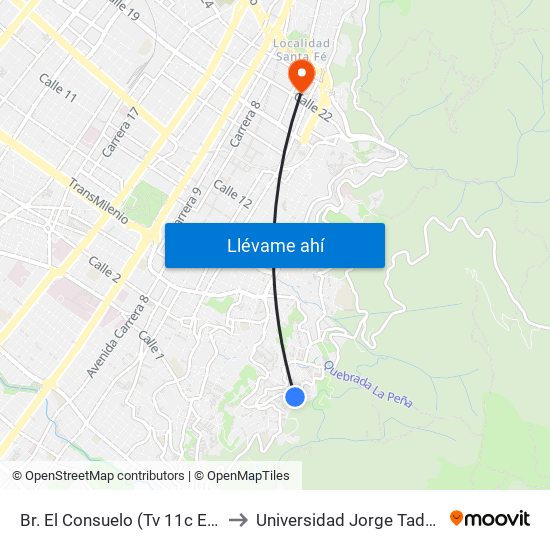 Br. El Consuelo (Tv 11c Este - Cl 1c) to Universidad Jorge Tadeo Lozano map