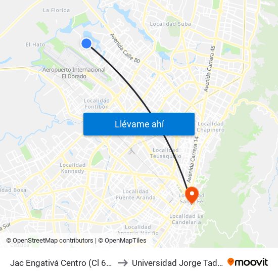 Jac Engativá Centro (Cl 66b - Kr 121) to Universidad Jorge Tadeo Lozano map