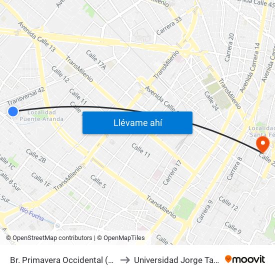 Br. Primavera Occidental (Kr 41a - Cl 3c) to Universidad Jorge Tadeo Lozano map