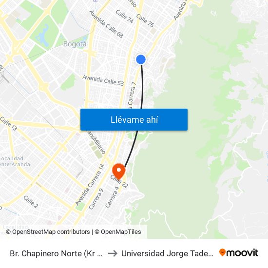 Br. Chapinero Norte (Kr 9 - Cl 64) to Universidad Jorge Tadeo Lozano map