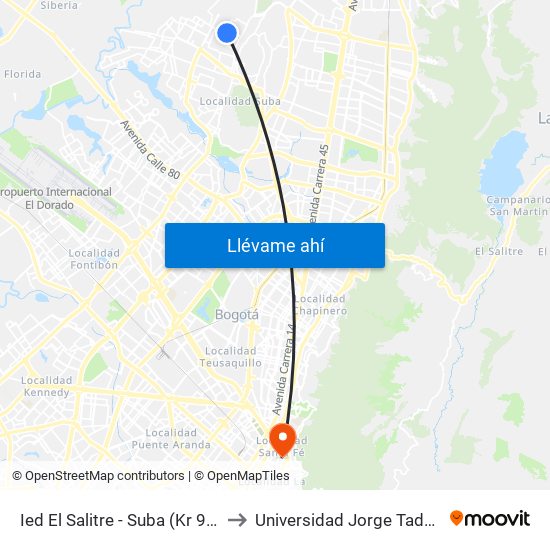 Ied El Salitre - Suba (Kr 99 - Cl 153) to Universidad Jorge Tadeo Lozano map