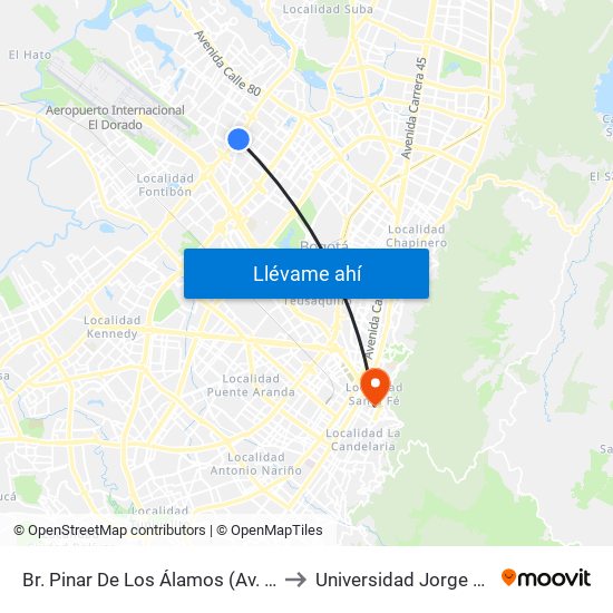 Br. Pinar De Los Álamos (Av. C. De Cali - Cl 65c) to Universidad Jorge Tadeo Lozano map