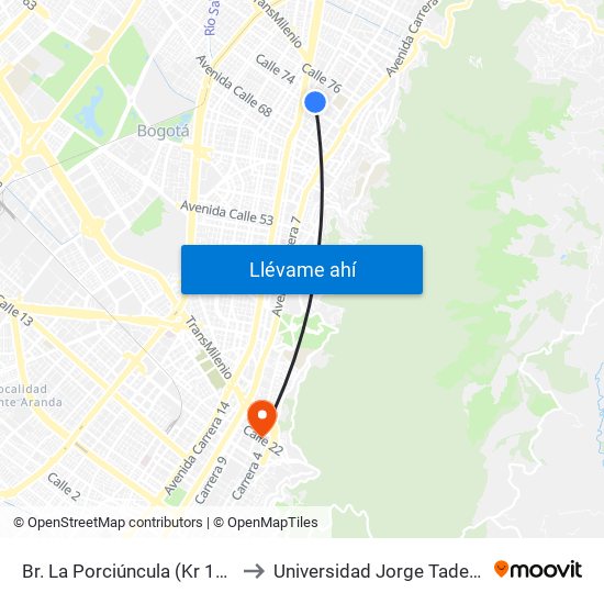 Br. La Porciúncula (Kr 13 - Ac 72) to Universidad Jorge Tadeo Lozano map