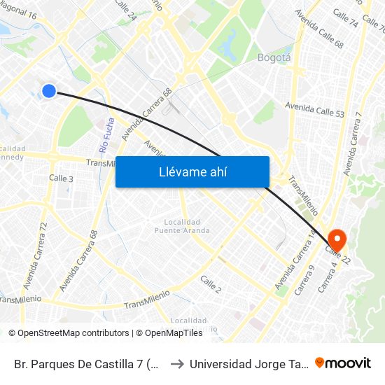 Br. Parques De Castilla 7 (Kr 79a - Cl 11a) to Universidad Jorge Tadeo Lozano map