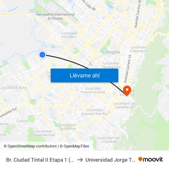 Br. Ciudad Tintal II Etapa 1 (Kr 94 Bis - Cl 6a) to Universidad Jorge Tadeo Lozano map