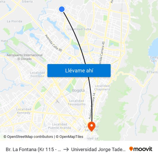 Br. La Fontana (Kr 115 - Cl 147a) to Universidad Jorge Tadeo Lozano map